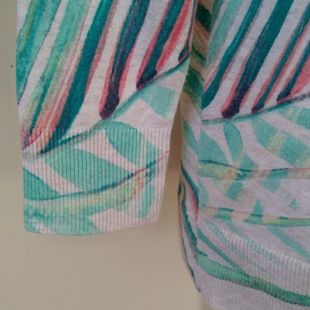 Merona Tropical Palm Leaf Print Heathered Button Up Cardigan Sweater MEDIUM Tan - Picture 4 of 15
